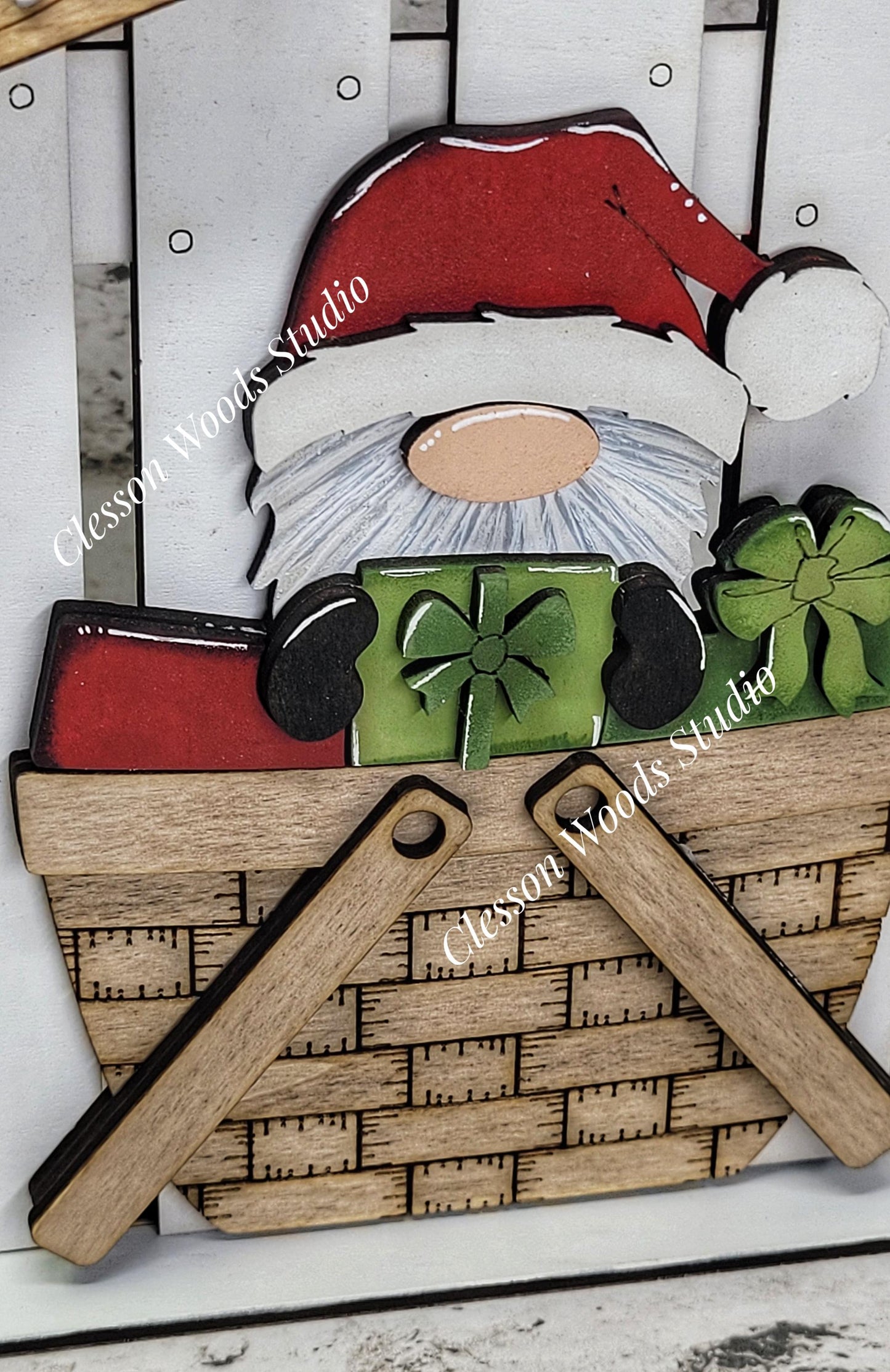 Tiny Fence Basket Set – Hand-Painted Christmas Gnome Vignette Decor