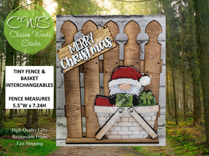Tiny Fence Basket Set – Hand-Painted Rustic Christmas Gnome Décor