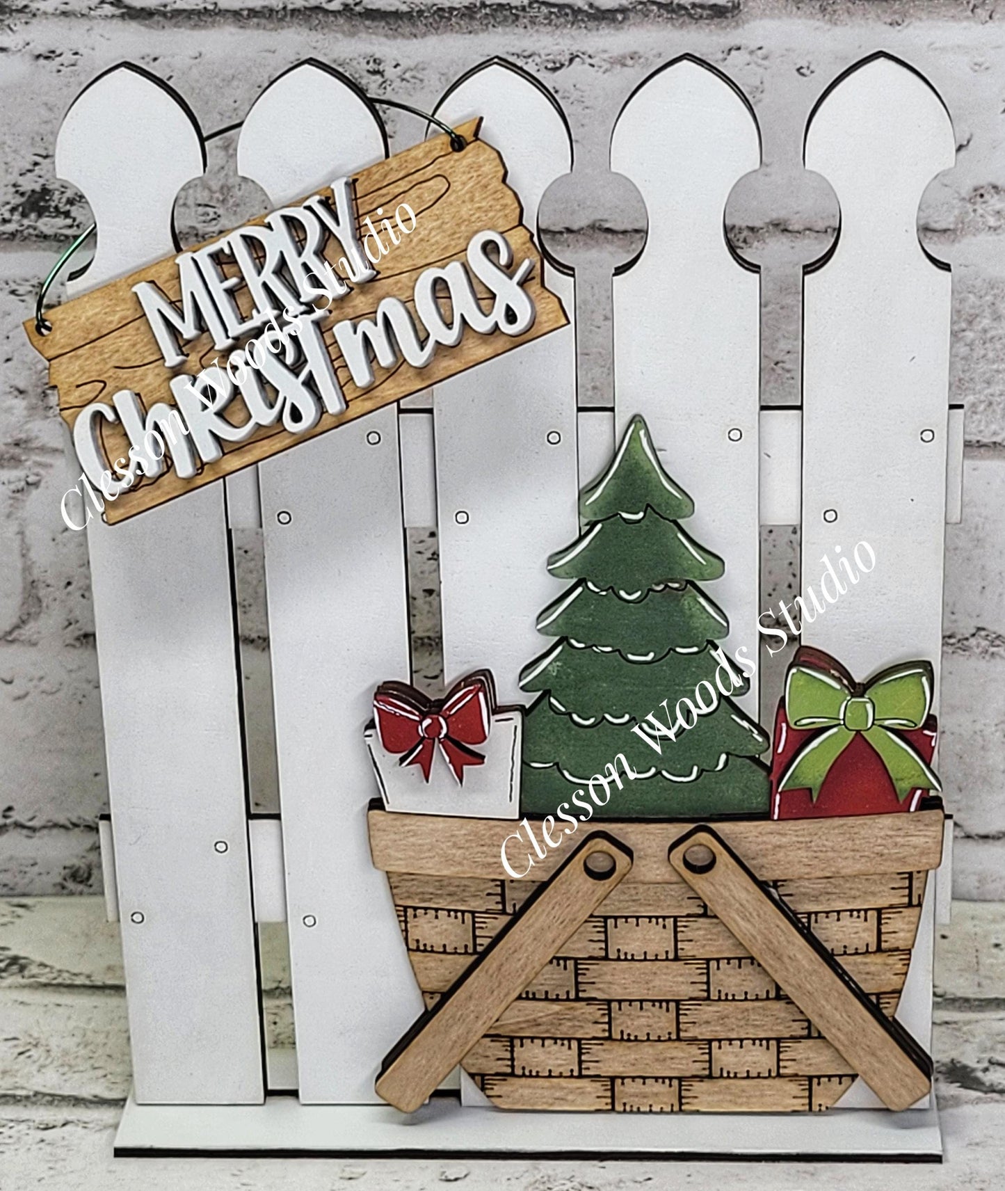 Hand-Painted Tiny Fence Basket Set – Christmas Tree Vignette Décor