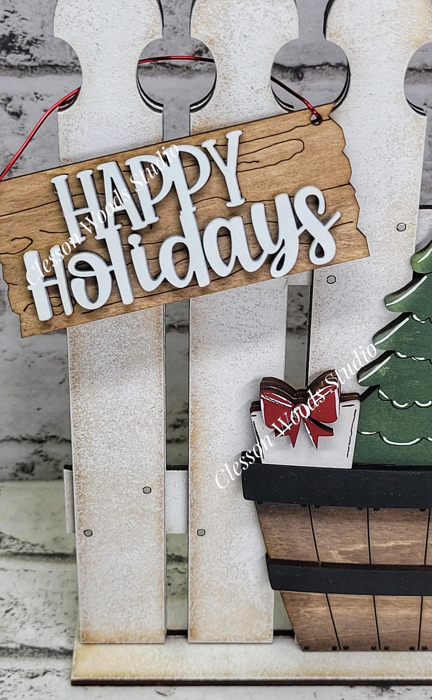 Tiny Fence Basket Set - Christmas Tree & Gifts Rustic White/Apple Basket