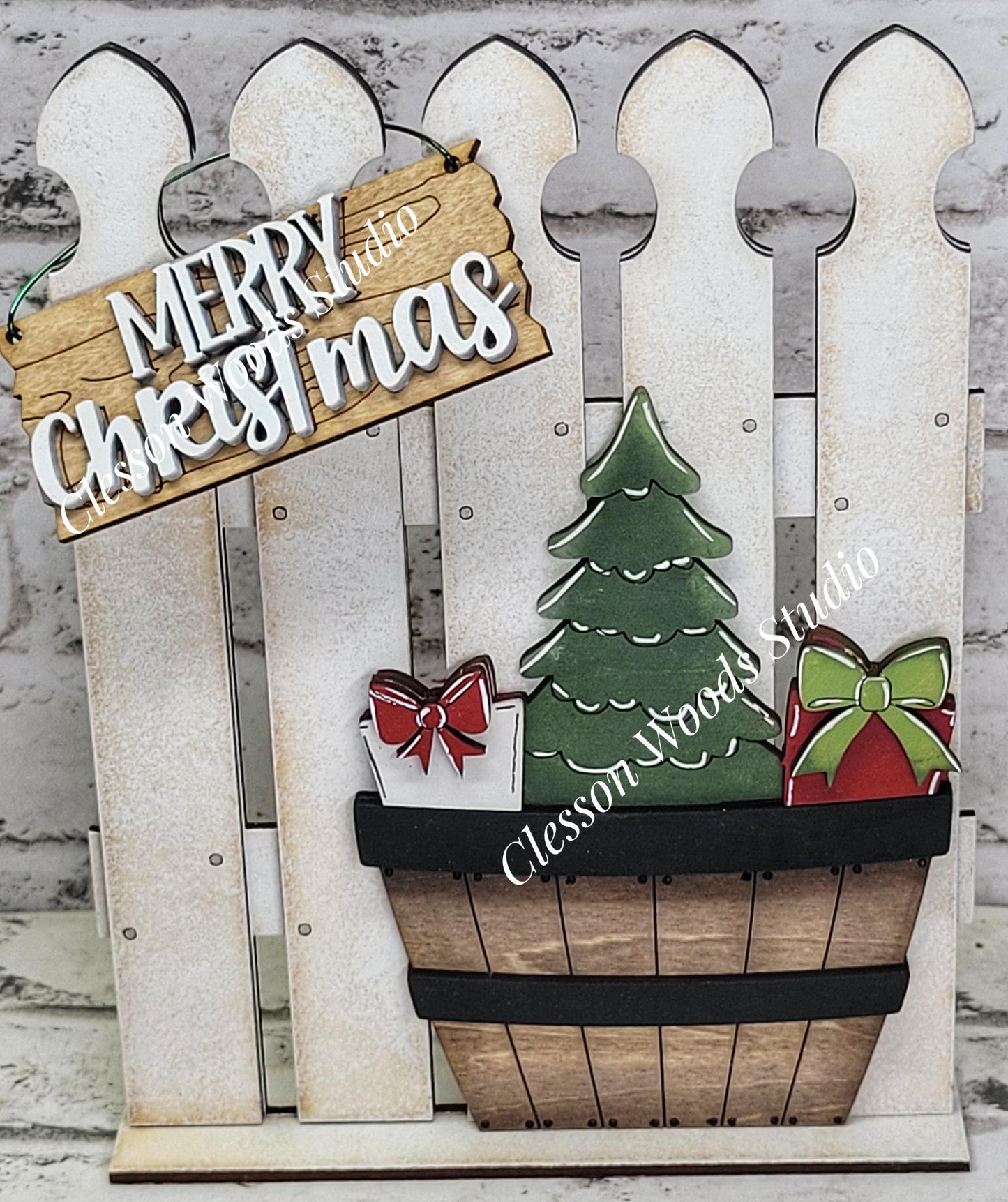 Tiny Fence Basket Set - Christmas Tree & Gifts Rustic White/Apple Basket