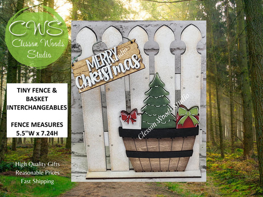 Tiny Fence Basket Set - Christmas Tree & Gifts Rustic White/Apple Basket