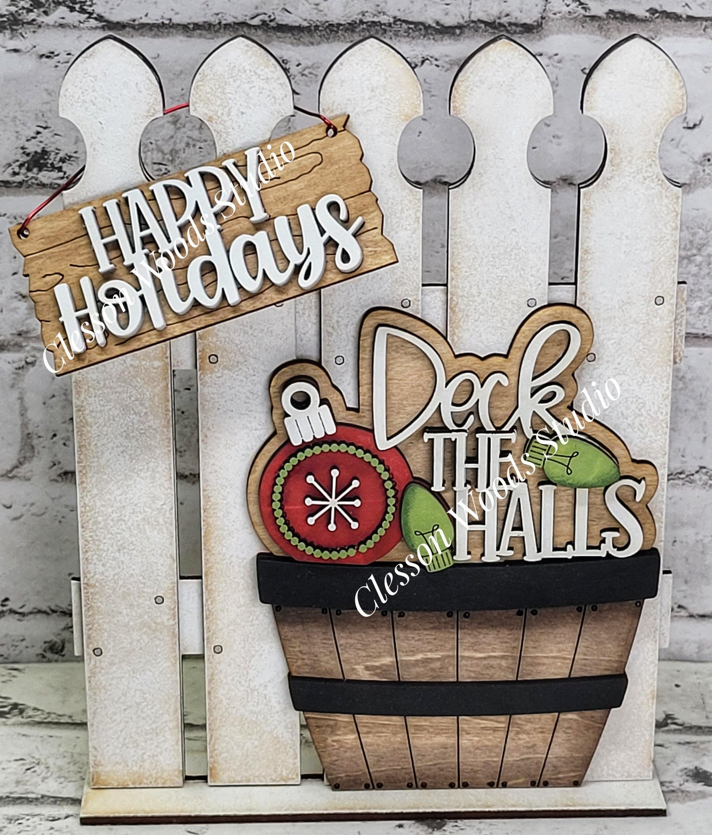 Tiny Fence Basket Set - Deck The Halls Rustic White/Apple Basket
