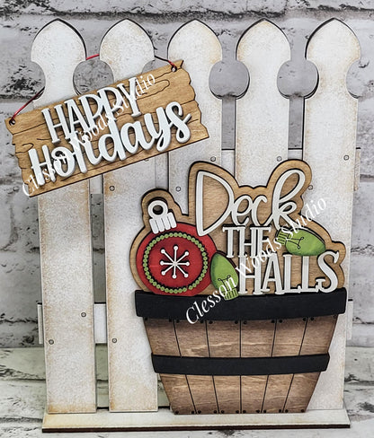 Tiny Fence Basket Set - Deck The Halls Rustic White/Apple Basket