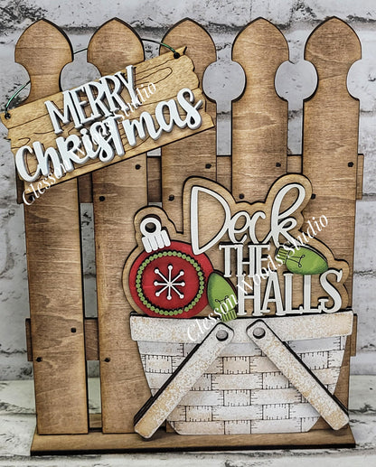 Tiny Fence Basket Set – Hand-Painted Rustic Christmas Decor