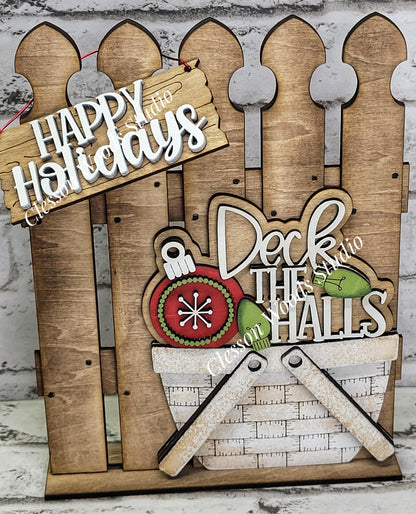 Tiny Fence Basket Set – Hand-Painted Rustic Christmas Decor
