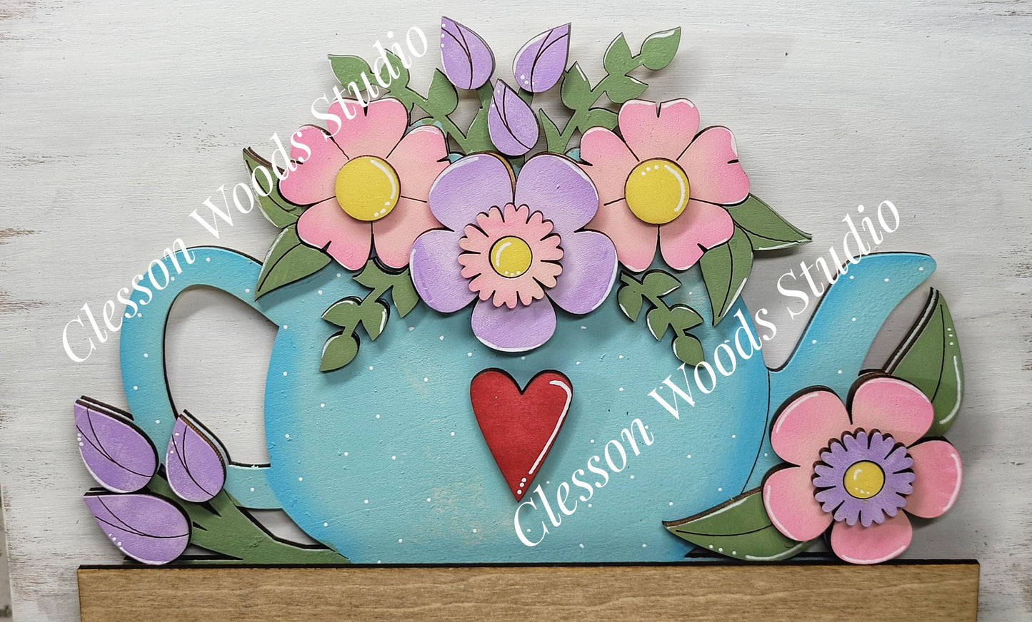 Mothers Day Teapot Flowers Insert, Hand Painted Wood, For Truck Displays
