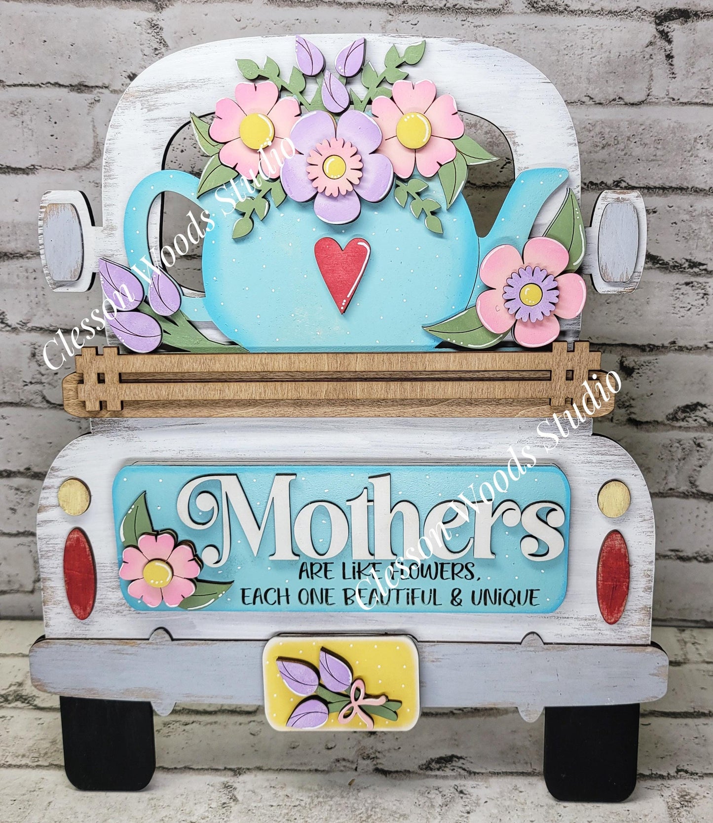Mothers Day Teapot Flowers Insert, Hand Painted Wood, For Truck Displays