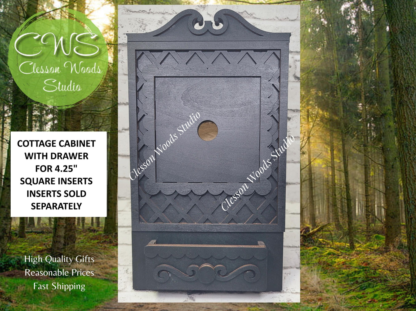 Cottage Cabinet with Drawer for 4.25" Inserts - Black