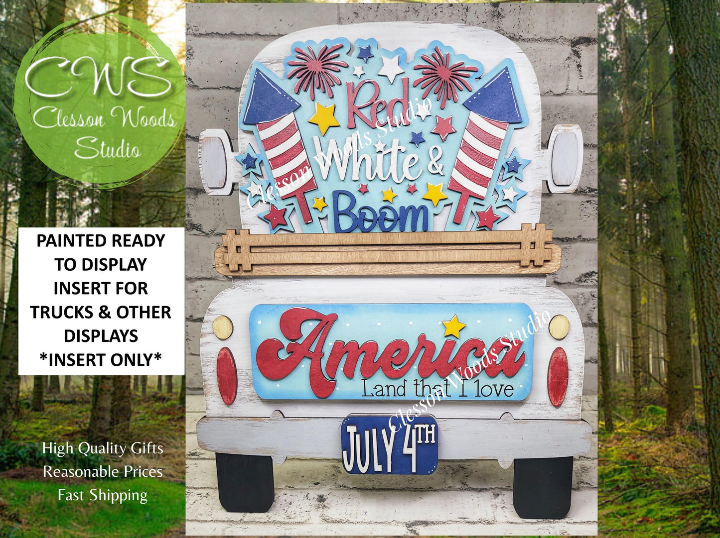 July America Insert Add-On for Trucks, Fence, Round, Pallet, House, Cabinet & Arched Bases