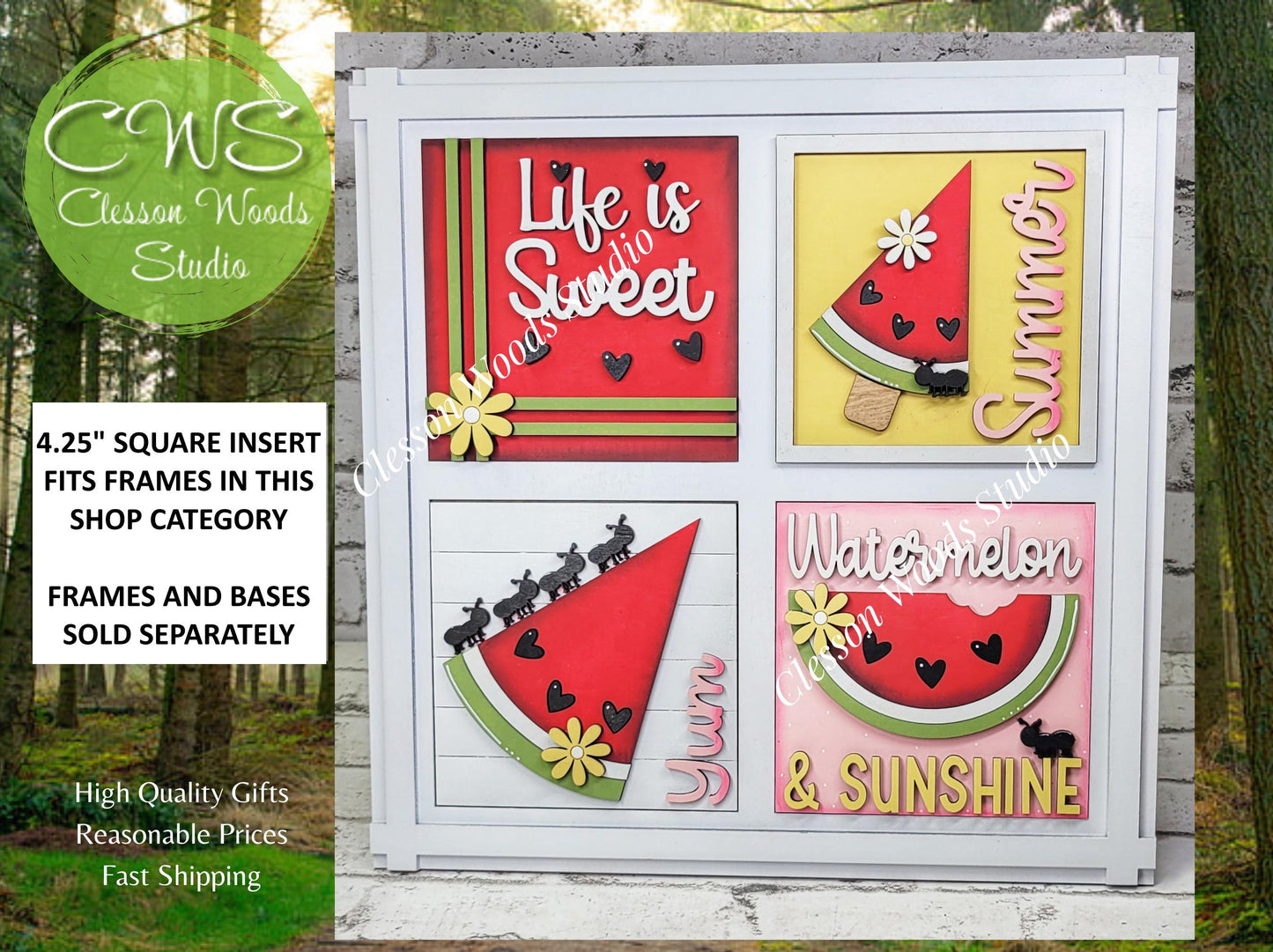 Watermelon - 4.25" Layered Square Inserts