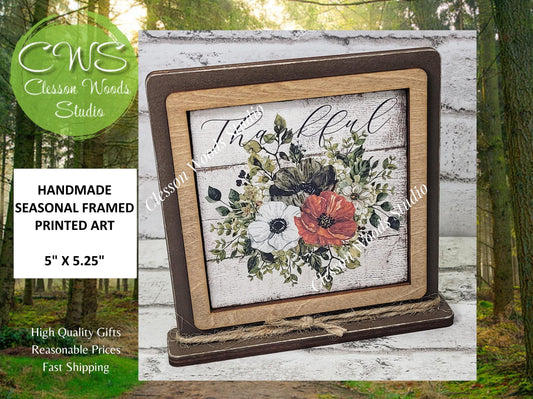 Thankful White Pumpkin Fall  Framed Art Wood Sign