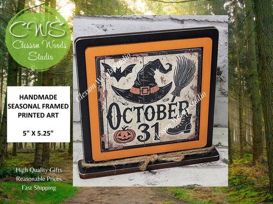 Halloween October 31 Primitive Framed Wood Sign
