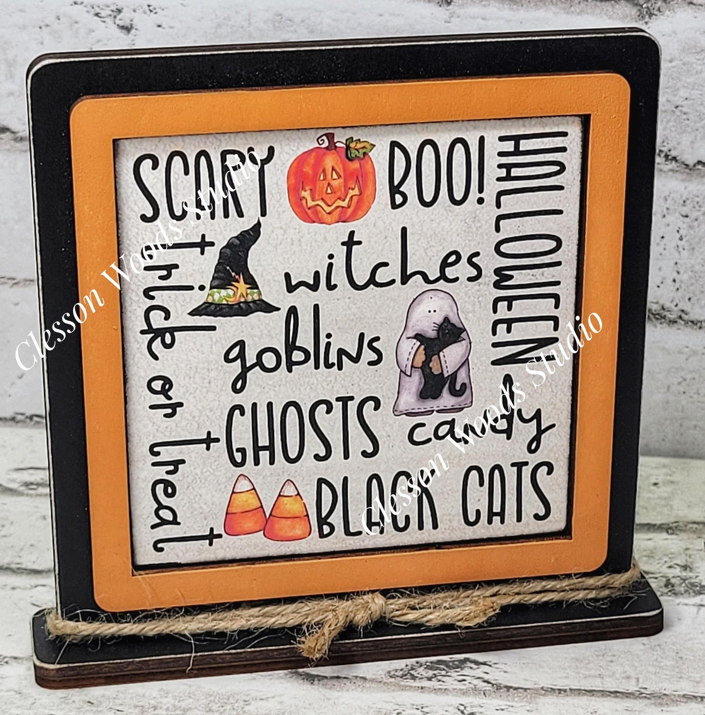 Halloween Words Framed Wood Sign
