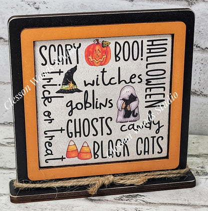 Halloween Words Framed Wood Sign