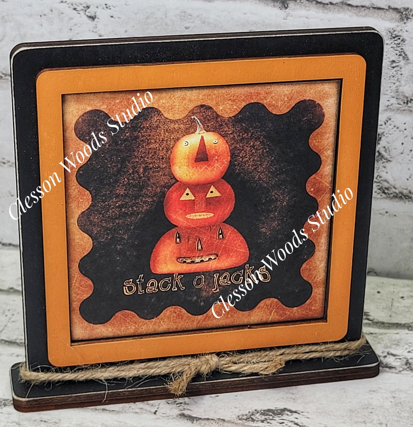 Halloween Stack of Jacks Pumpkins Primitive Framed Wood Sign