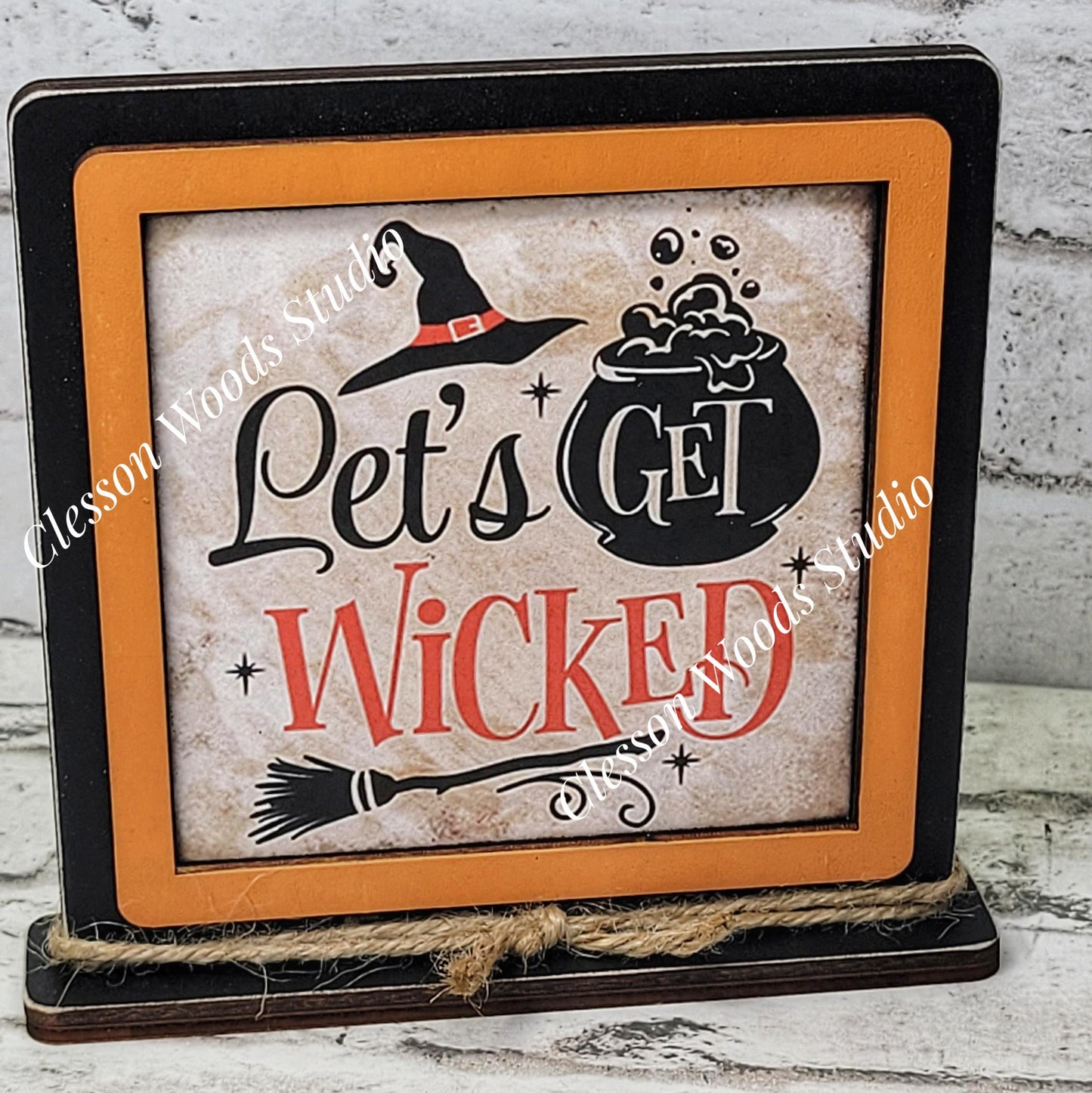 Lets Get Wicked Halloween Framed Wood Sign