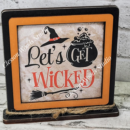 Lets Get Wicked Halloween Framed Wood Sign