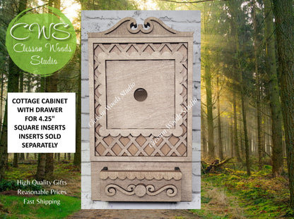 Cottage Cabinet with Drawer for 4.25" Inserts - Stained