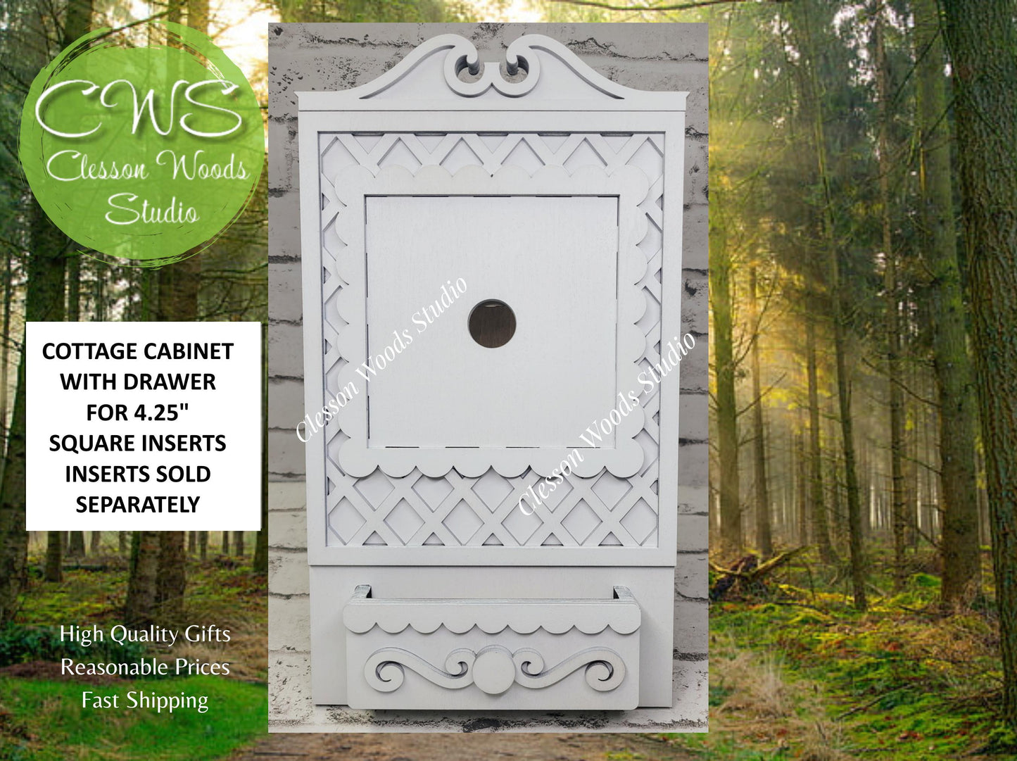 Cottage Cabinet with Drawer for 4.25" Inserts - White