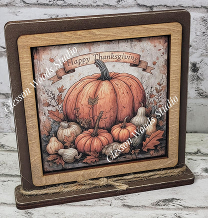 Happy Thanksgiving Pumpkins and Gourds Fall Framed Art Wood Sign