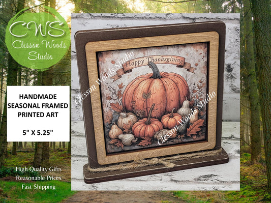 Happy Thanksgiving Pumpkins and Gourds Fall Framed Art Wood Sign