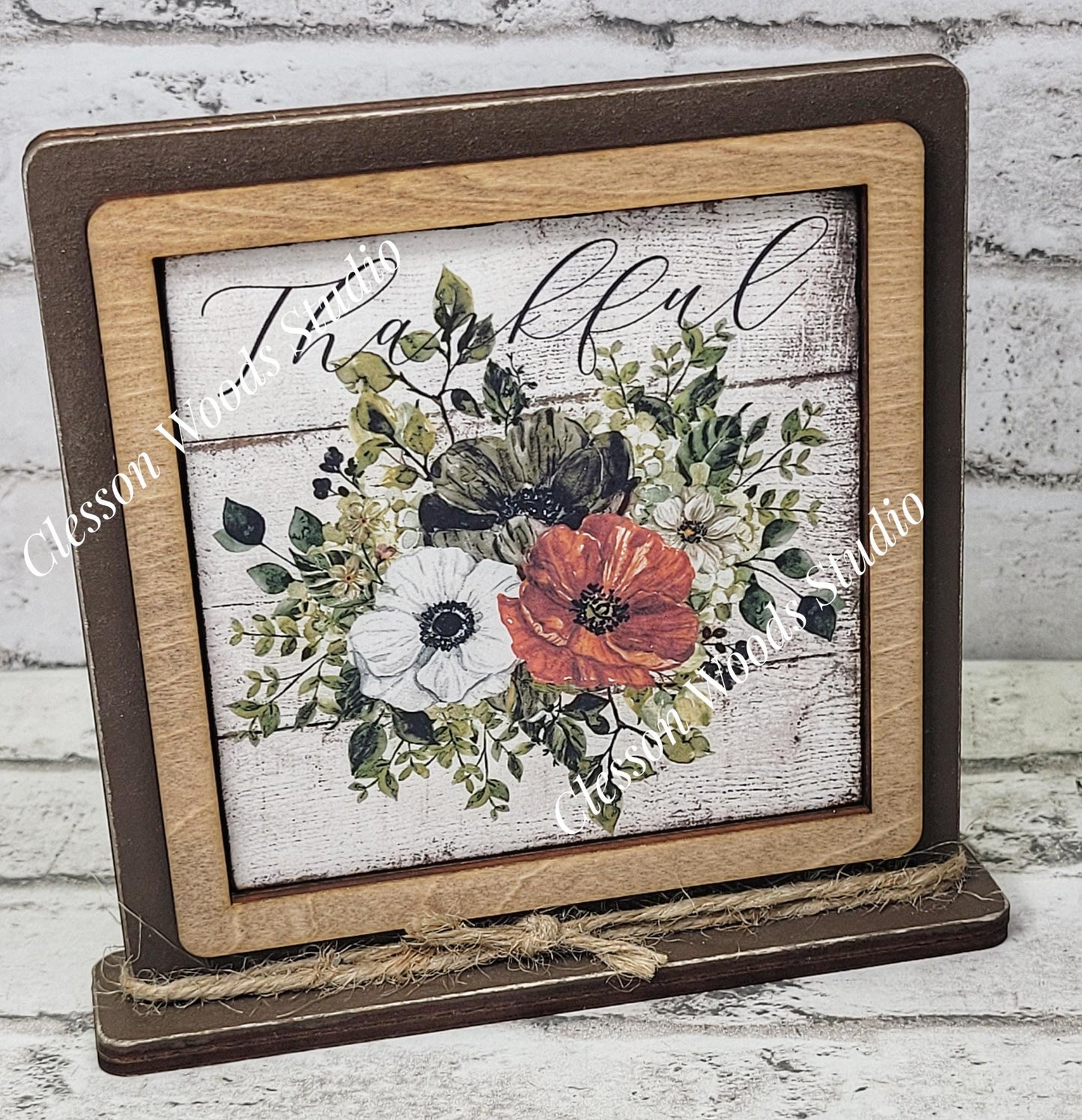 Thankful White Pumpkin Fall  Framed Art Wood Sign