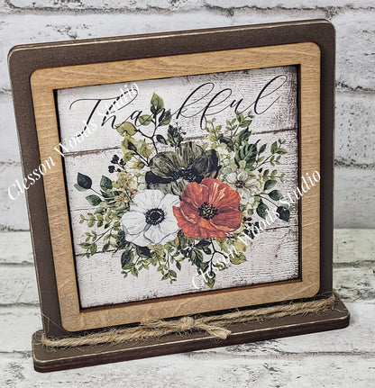 Thankful White Pumpkin Fall  Framed Art Wood Sign