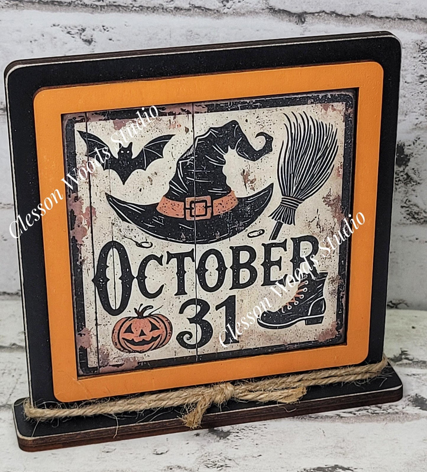 Halloween October 31 Primitive Framed Wood Sign
