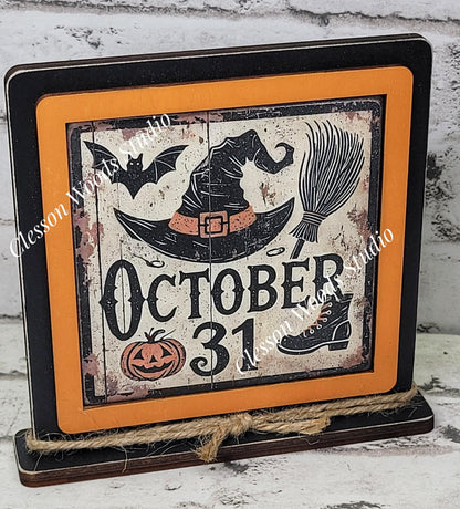 Halloween October 31 Primitive Framed Wood Sign