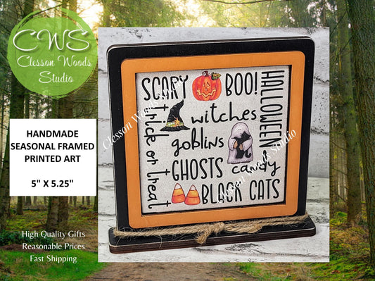 Halloween Words Framed Wood Sign