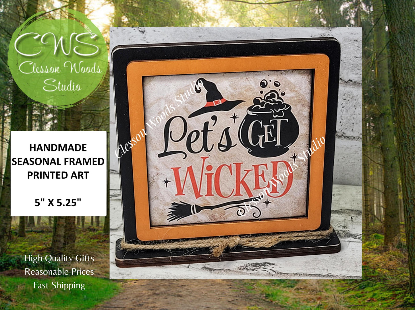 Lets Get Wicked Halloween Framed Wood Sign