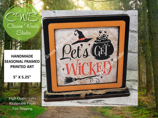 Lets Get Wicked Halloween Framed Wood Sign