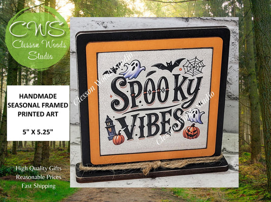 Halloween Spooky Vibes Primitive Framed Wood Sign