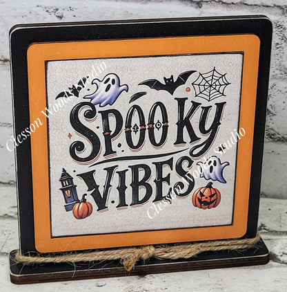 Halloween Spooky Vibes Primitive Framed Wood Sign