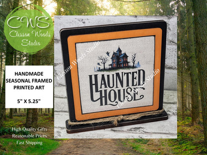 Halloween Haunted House Primitive Framed Wood Sign
