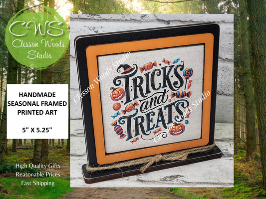 Halloween Tricks and Treats Primitive Framed Wood Sign
