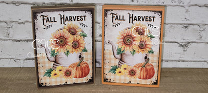 Fall Harvest Pumpkins Sunflowers Metal Kettle Wood Sign