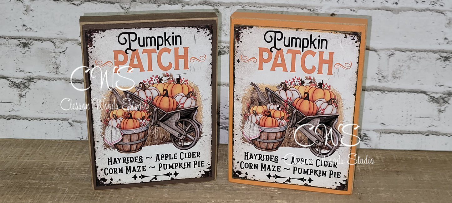 Pumpkin Patch Wheelbarrow & Basket Wood Sign