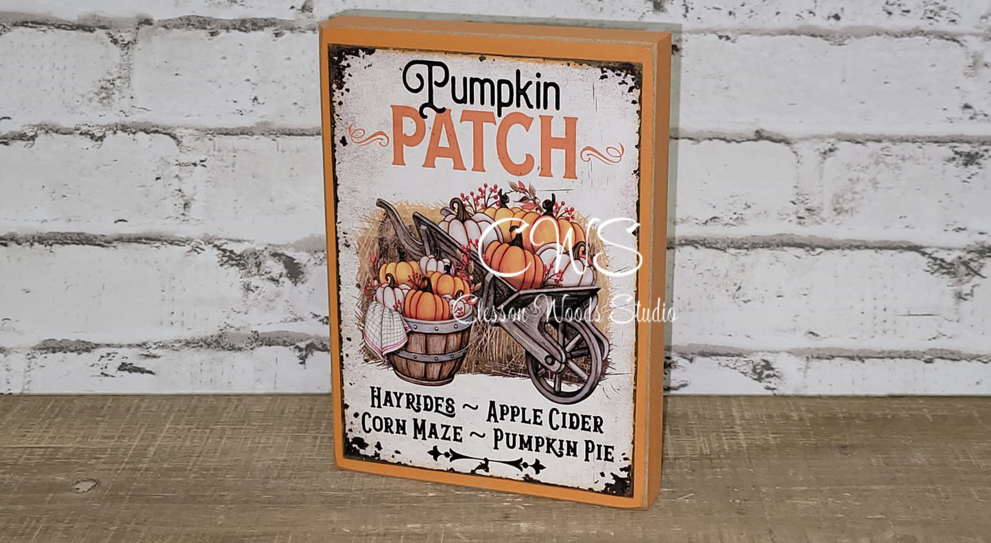 Pumpkin Patch Wheelbarrow & Basket Wood Sign