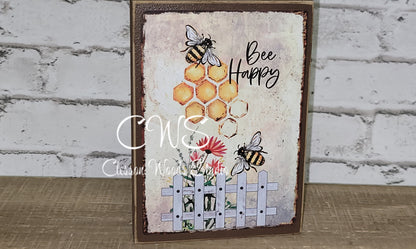 Bee Happy Sunflower and Bee Wood Sign
