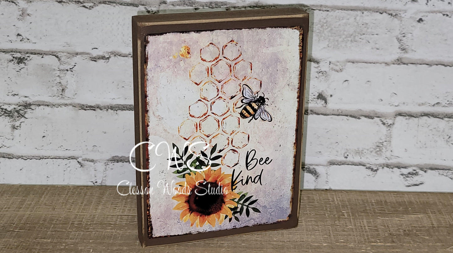 Bee Kind Sunflower and Bee Wood Sign