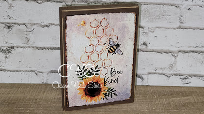 Bee Kind Sunflower and Bee Wood Sign