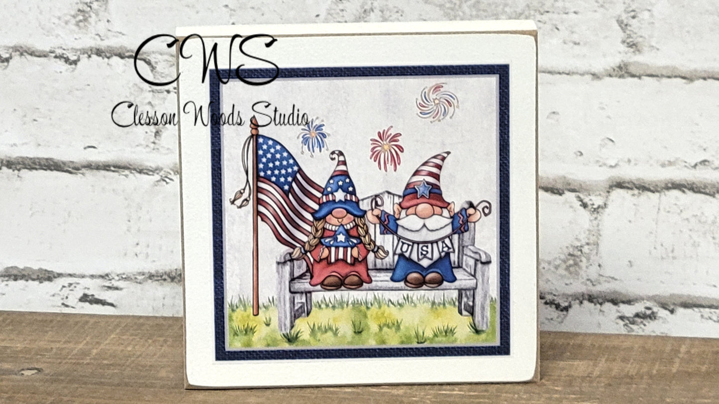 Summer July Gnome Square Wood Sign