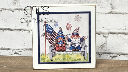 Summer July Gnome Square Wood Sign