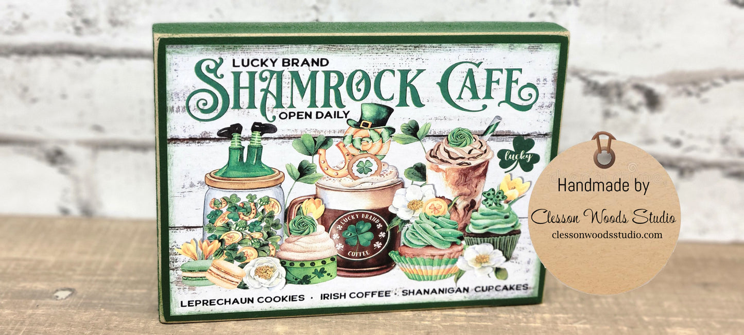 Lucky Brand Shamrock Café St. Patrick's Day Wood Block Sign