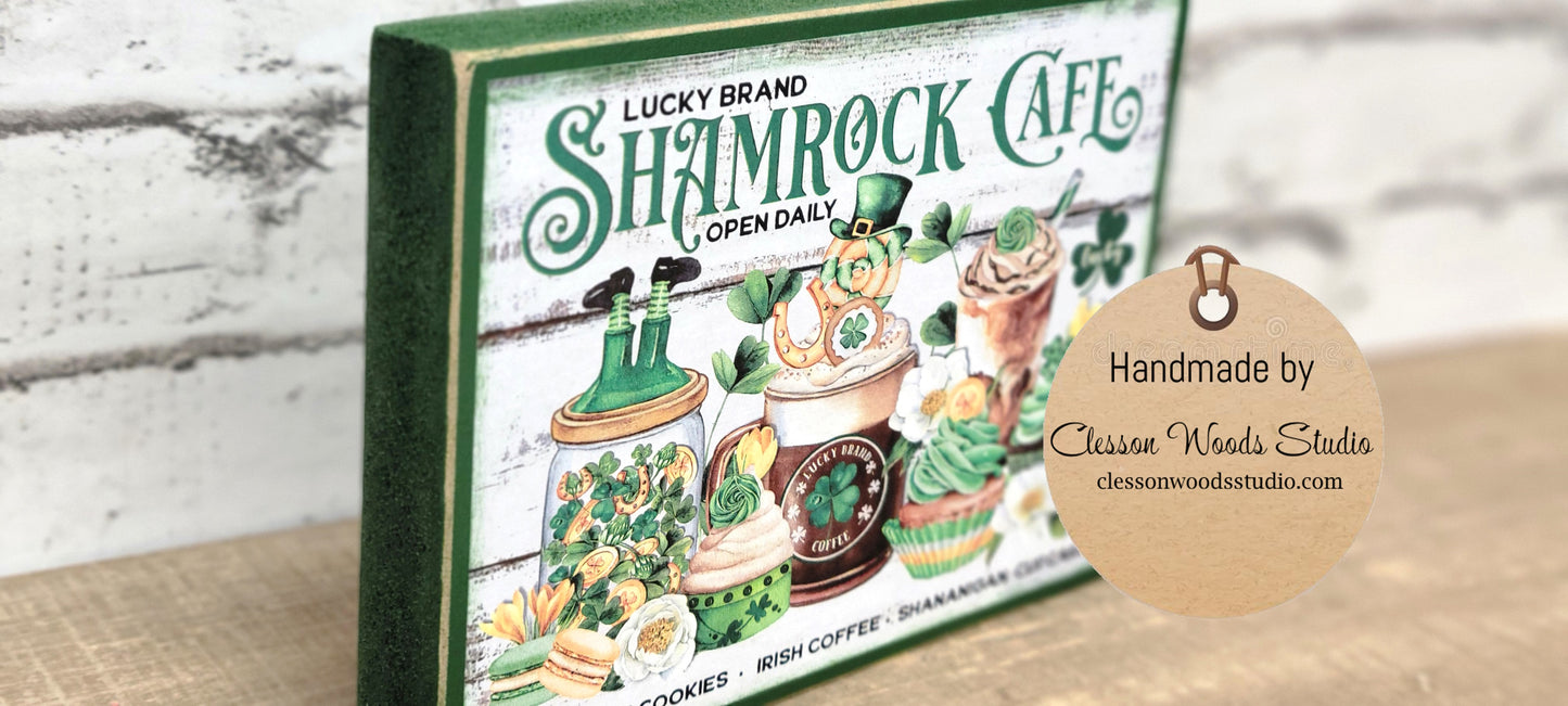 Lucky Brand Shamrock Café St. Patrick's Day Wood Block Sign