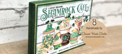 Lucky Brand Shamrock Café St. Patrick's Day Wood Block Sign