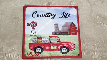 Country Life Farm Red Truck 5"x5" Canvas