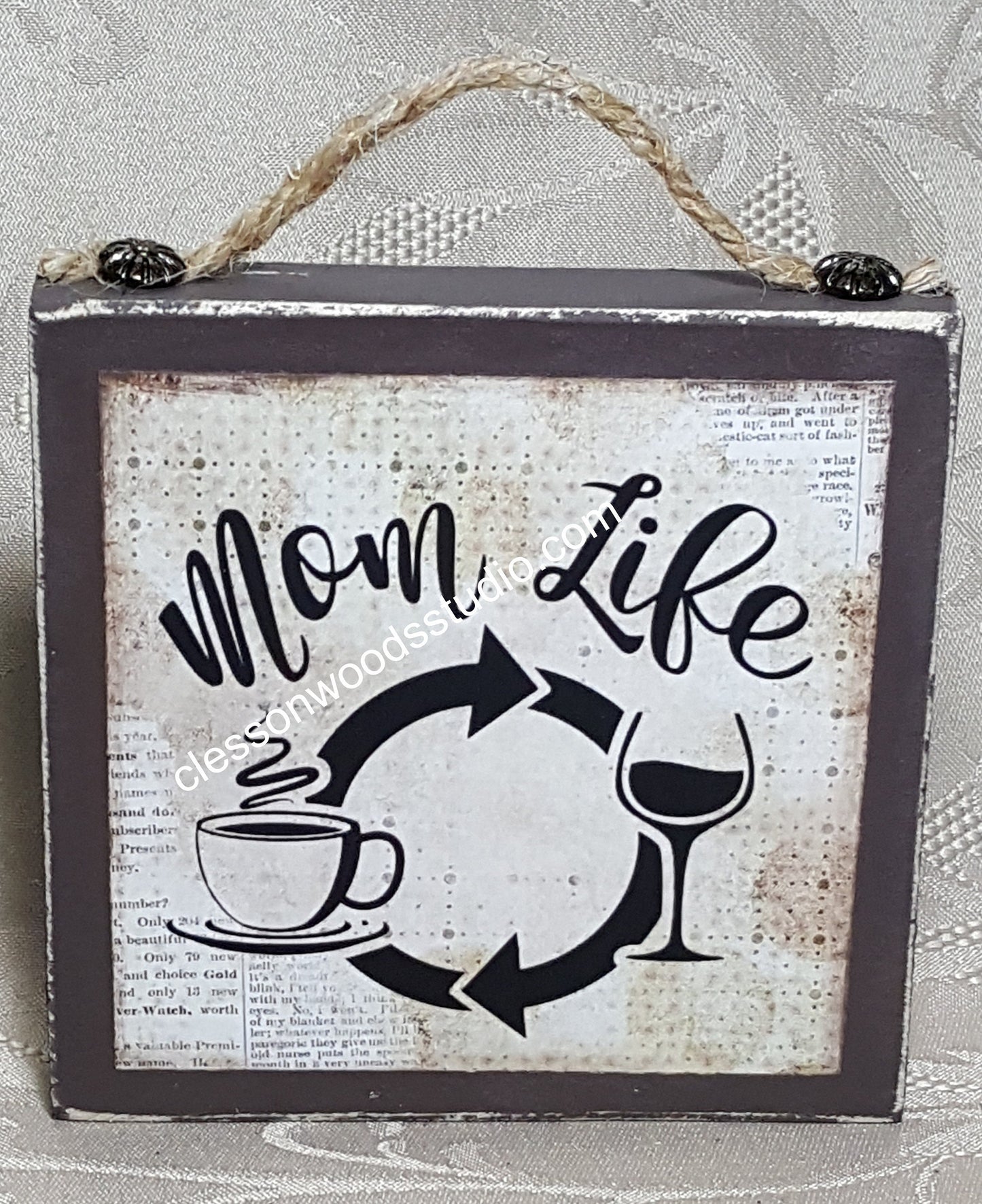 Mom Life Coffee & Wine Quote Block